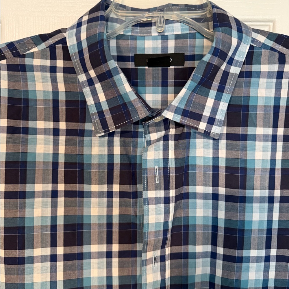 Claiborne Men's Blue and White Checkered Shirt